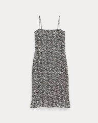 The Smocked Column Dress | Bone / Black Floral