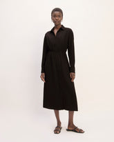 The Mini Jacquard Stripe Shirt Dress | Black