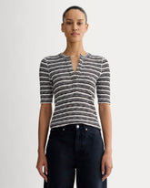 The Rib-Knit Short-Sleeve Henley | Bone / Black