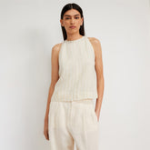 The Linen High-Neck Tank | Brazilian Sand / Canvas Tan