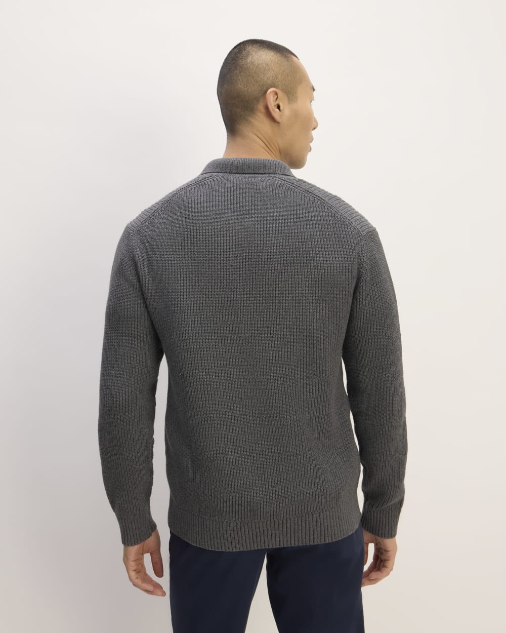 The Cotton Chunky Rib Polo | Heathered Charcoal
