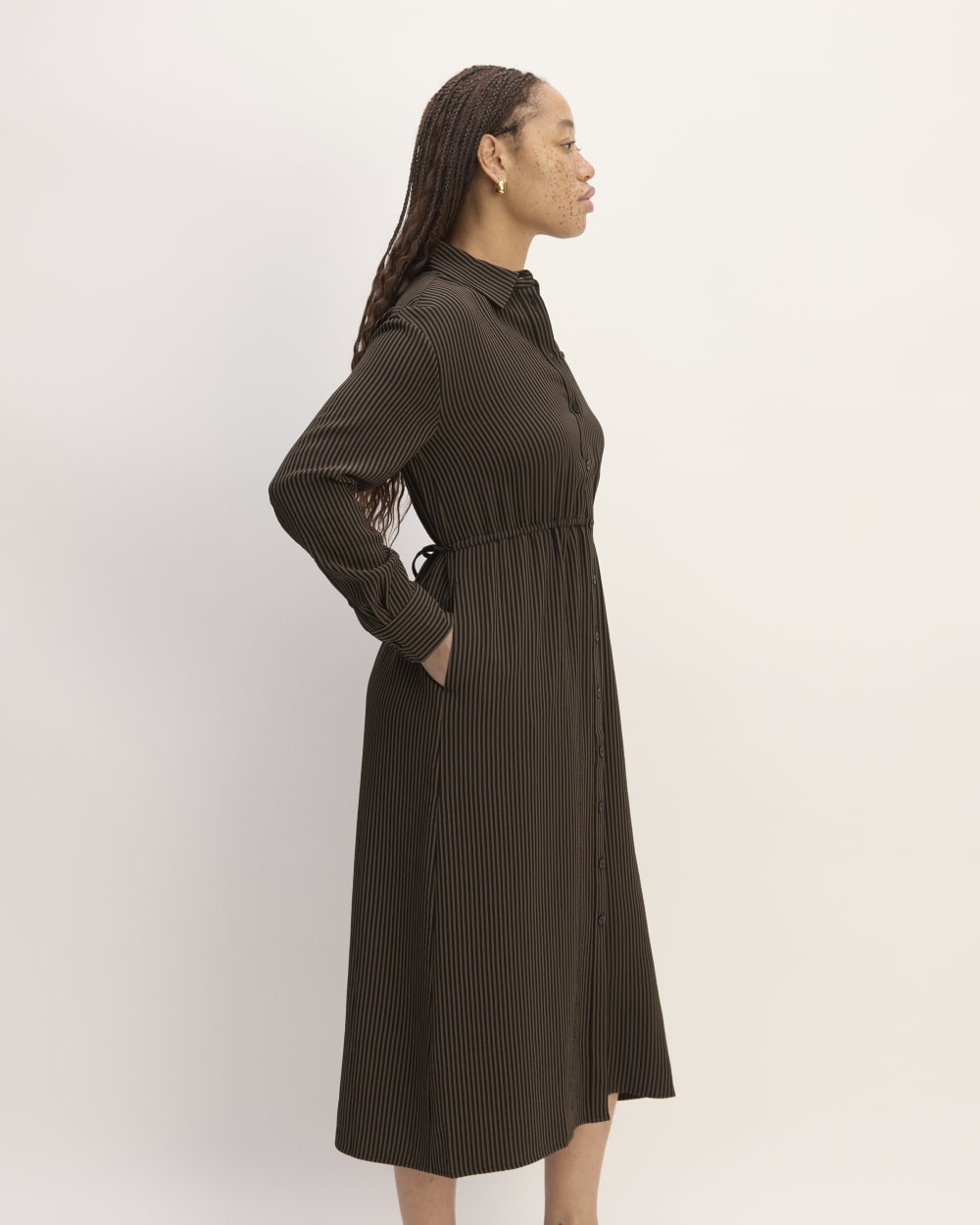 The Mini Jacquard Stripe Shirt Dress | Cocoa / Black