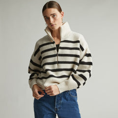 The Half-Zip Sweater in Luxe Merino | Bone / Black