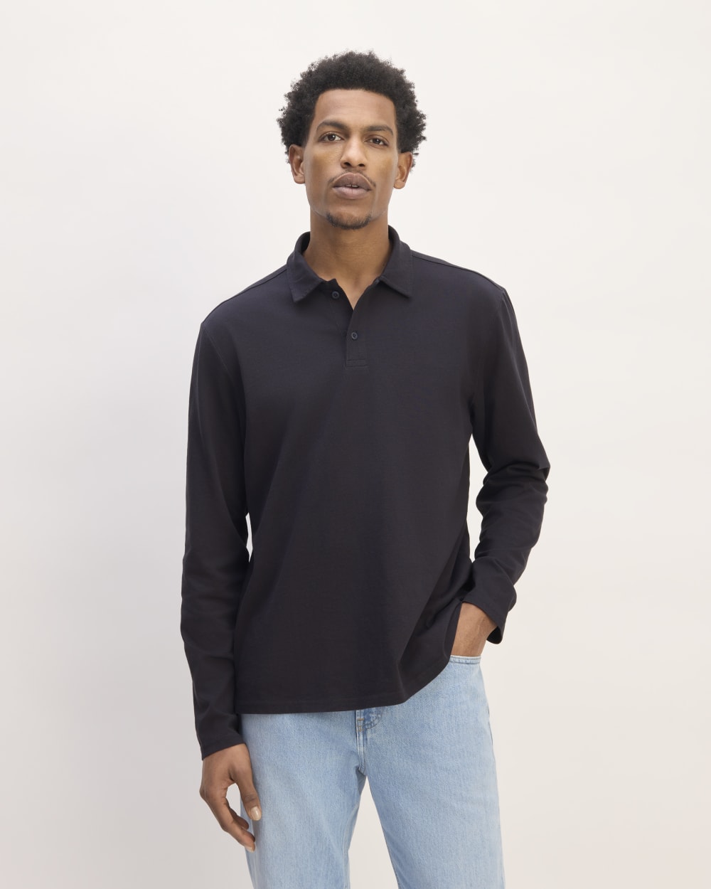 The Premium Weight Long-Sleeve Polo | Deep Navy