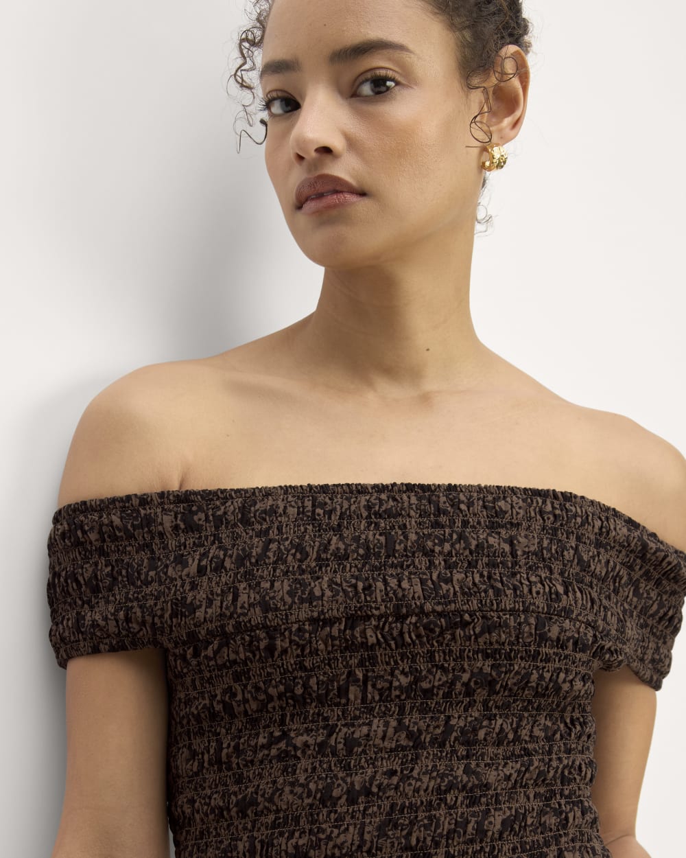 The Gauze Off-the-Shoulder Dress | Black / Cocoa Small Floral