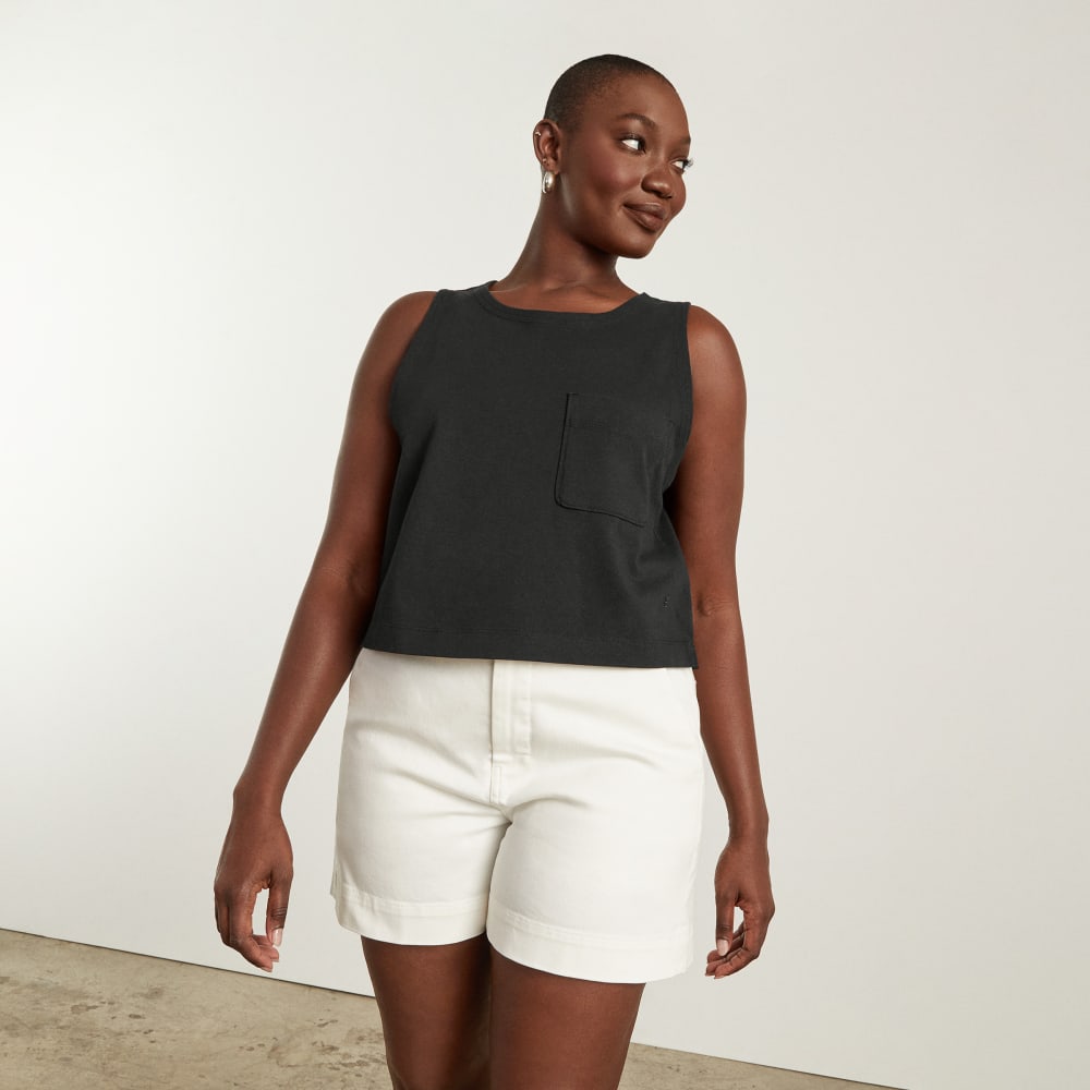 The Premium Weight Cropped Pocket Tank | Black