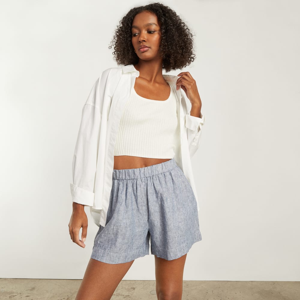 The Linen Boxer Short | Blue / White Pinstripe