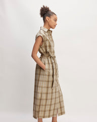 The Supima® Cotton Short-Sleeve Shirt Dress | Pale Khaki Plaid