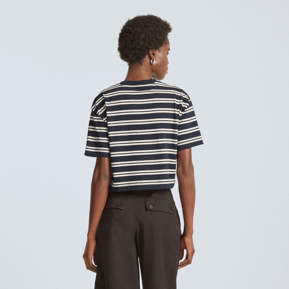 The Organic Cotton Cropped Tee | Navy / Tan