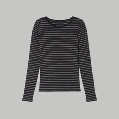 The Luxe Rib Long-Sleeve Crew | Black / Canvas Tan