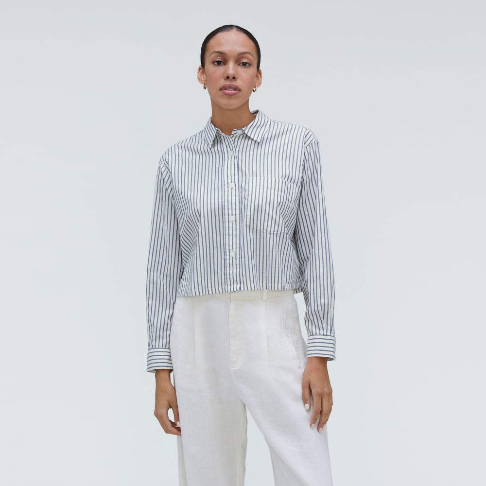 The Way-Short Shirt in Silky Cotton | Deep Blue / Canvas