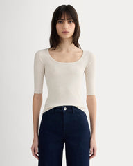 The Luxe Rib Scoop-Neck Tee | Heathered Oat