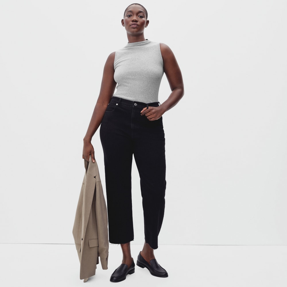 The Pima Micro-Rib Funnel-Neck Tank |  Heathered Grey