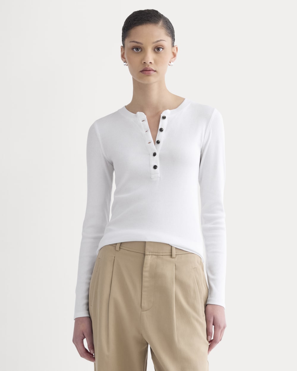 The Luxe Rib Henley | White
