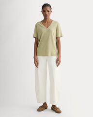 The Slouchy V-Neck Tee in Cotton Linen | Eucalyptus
