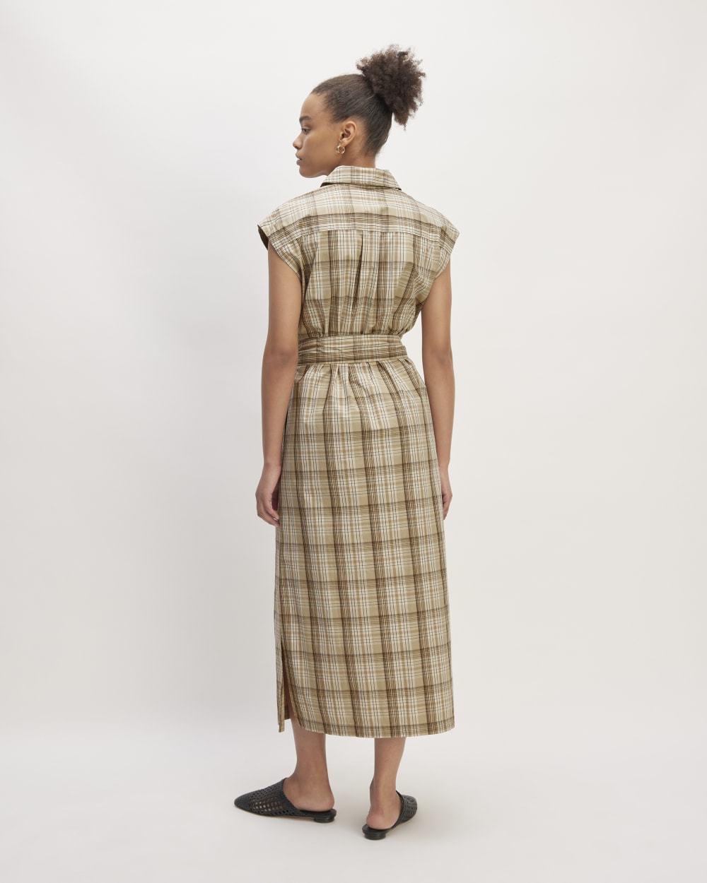 The Supima® Cotton Short-Sleeve Shirt Dress | Pale Khaki Plaid