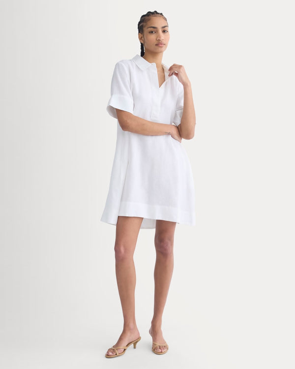 Mini Popover Shirtdress in Linen | White