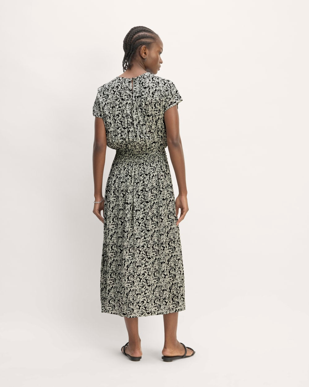 The Gathered Midi Dress | Black / Bone Mini Floral